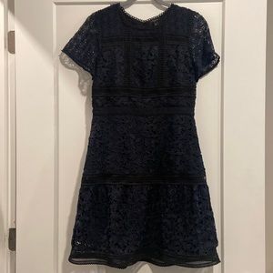Ann Taylor Lace A Line Dress Short Sleeve Black/Blue 4P